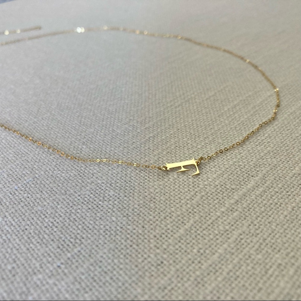 GOLDEN CLEF Asymmetrical Letter F Initial Pendant Necklace 14k Gold ITALY $199